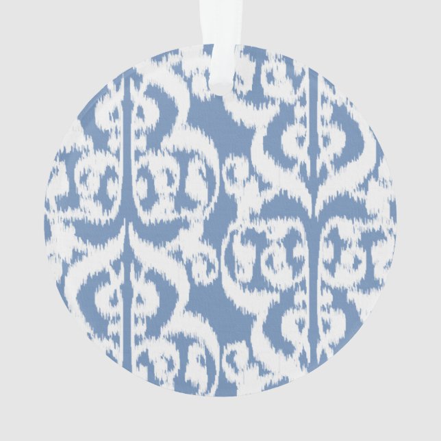 Ikat Moorish Damask - sky blue and white Ornament (Back)
