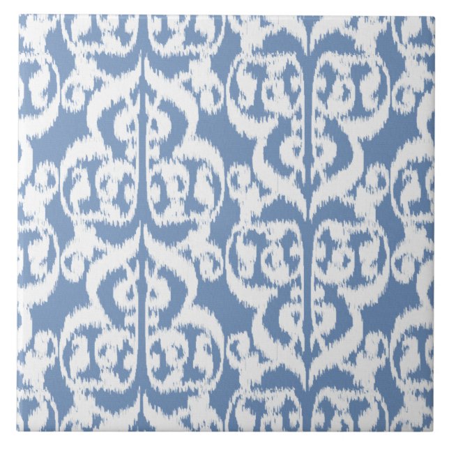 Ikat Moorish Damask - sky blue and white Tile (Front)