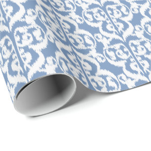 Ikat Moorish Damask - sky blue and white Wrapping Paper