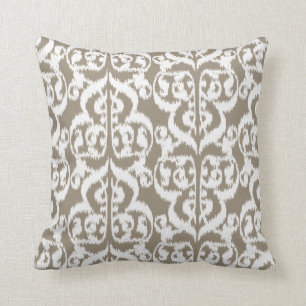Ikat Moorish Damask - taupe tan and white Cushion