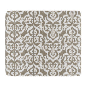 Ikat Moorish Damask - taupe tan and white Cutting Board