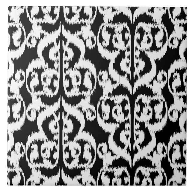 Ikat Moorish Damask - white and black Tile (Front)