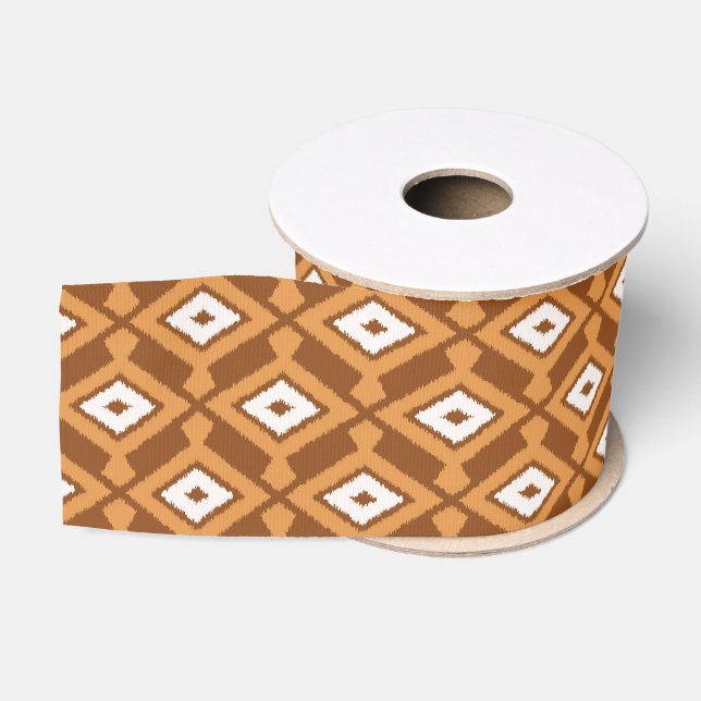 Ikat Pattern - Brown, Rust and Cream Grosgrain Ribbon (Spool)