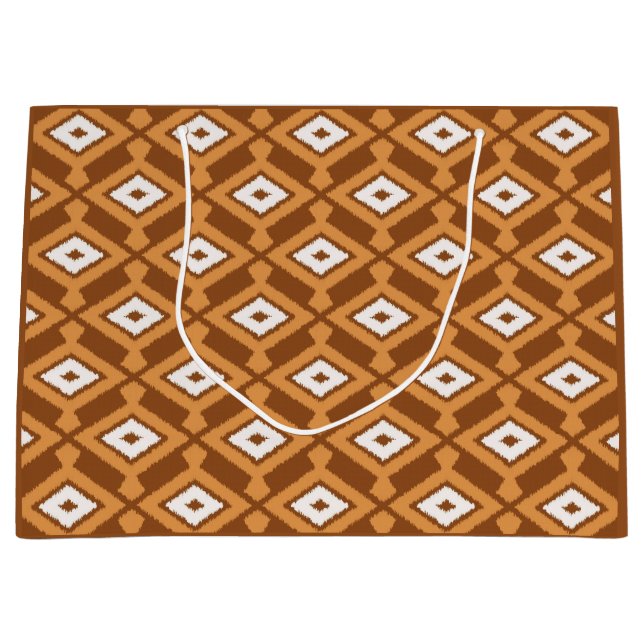 Ikat Pattern - Brown, Rust and Cream Large Gift Bag (Front)