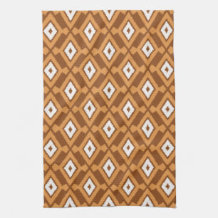 Ikat Pattern - Brown, Rust and Cream Tea Towel