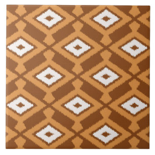 Ikat Pattern - Brown, Rust and Cream Tile