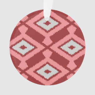 Ikat Pattern - Burgundy, Grey and Coral Ornament