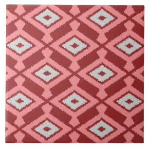 Ikat Pattern - Burgundy, Grey and Coral Tile