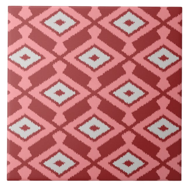 Ikat Pattern - Burgundy, Grey and Coral Tile (Front)