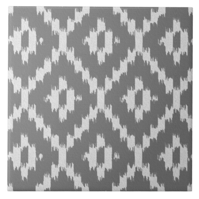 Ikat pattern - Charcoal and silver grey Tile (Front)