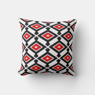 Ikat Pattern - Dark Red, Black and White Cushion