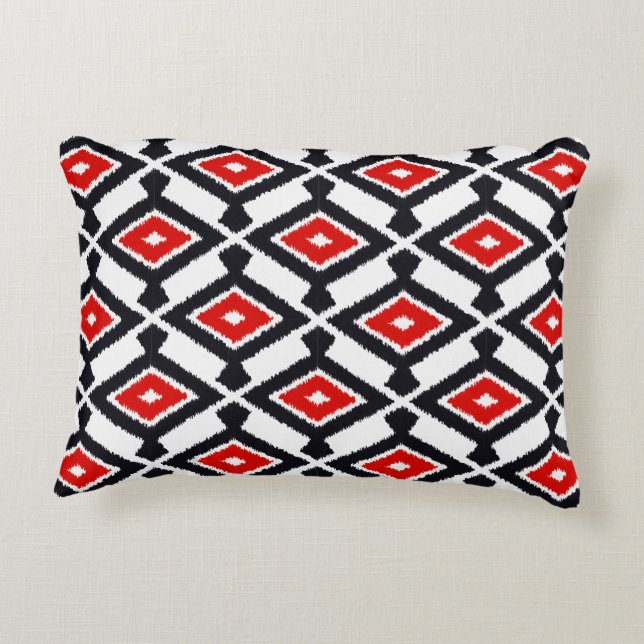 Ikat Pattern - Dark Red, Black and White Decorative Cushion (Back)