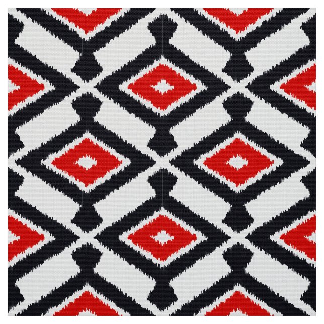 Ikat Pattern - Dark Red, Black and White Fabric (Swatch)