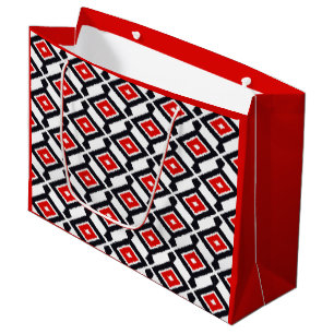 Ikat Pattern - Dark Red, Black and White Large Gift Bag