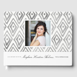Ikat Pattern Graduation Guest Book Silver