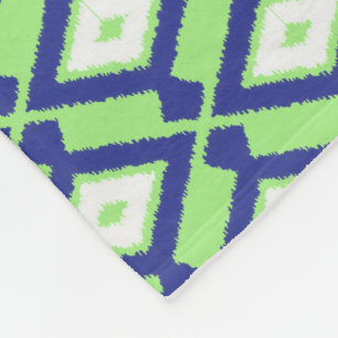 Ikat Pattern - Green, Indigo Blue and White Fleece Blanket