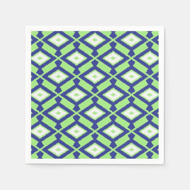 Ikat Pattern - Green, Indigo Blue and White Napkin (Front)