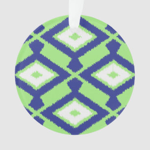 Ikat Pattern - Green, Indigo Blue and White Ornament