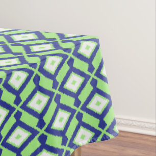 Ikat Pattern - Green, Indigo Blue and White Tablecloth