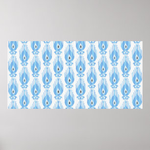 Ikat pattern in blue and white poster