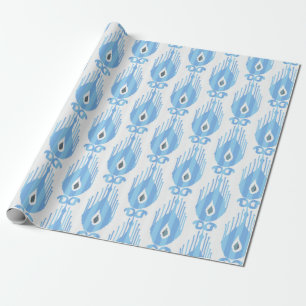 Ikat pattern in blue and white wrapping paper
