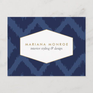 Ikat Pattern in Blue Designer Postcard
