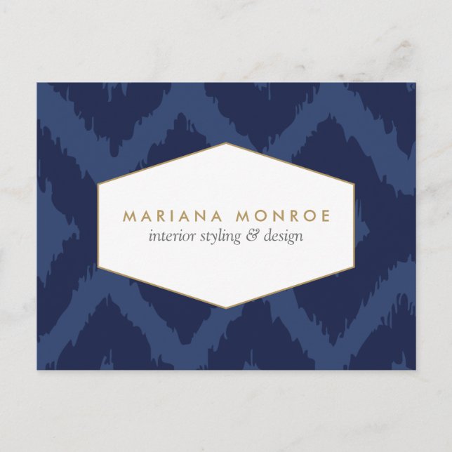Ikat Pattern in Blue Designer Postcard (Front)