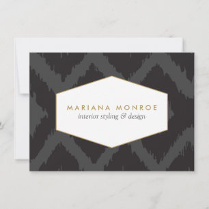Ikat Pattern in Dark Grey Designer Flat Notecard