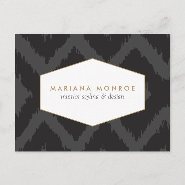 Ikat Pattern in Dark Grey Designer Postcard (Front)