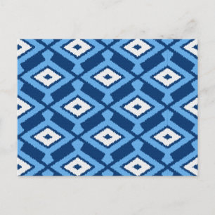 Ikat Pattern, Indigo and Denim Blue Postcard