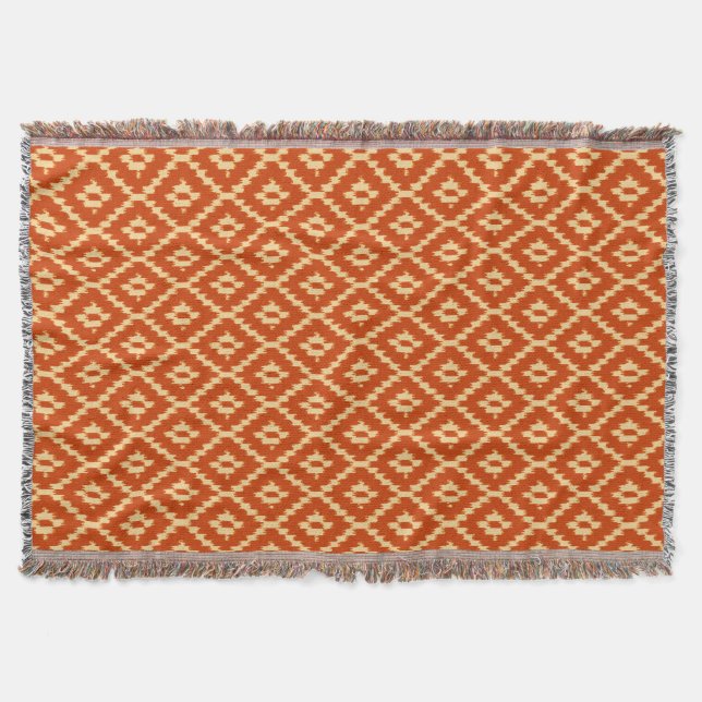 Ikat pattern - Mandarin orange and coral Throw Blanket (Front)