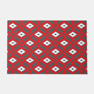 Ikat Pattern, Red, Charcoal Gray and White  Doormat