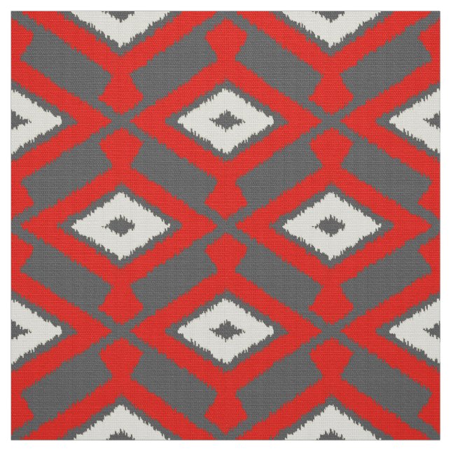 Ikat Pattern - Red, Grey and Beige Fabric (Swatch)