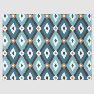 Ikat Pattern Teal and Brown Decoupage Tissue Paper