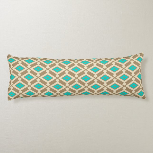 Ikat Pattern - Turquoise, Taupe and Beige Body Cushion (Back)