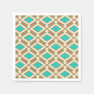 Ikat Pattern - Turquoise, Taupe and Beige Napkin