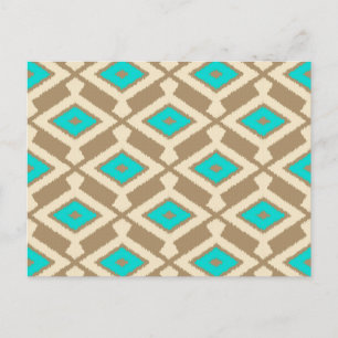 Ikat Pattern - Turquoise, Taupe and Beige Postcard