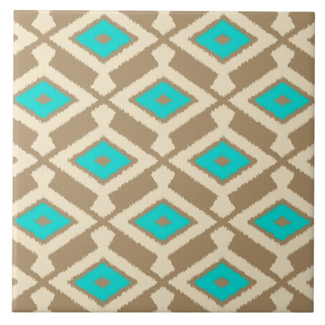 Ikat Pattern - Turquoise, Taupe and Beige Tile (Front)