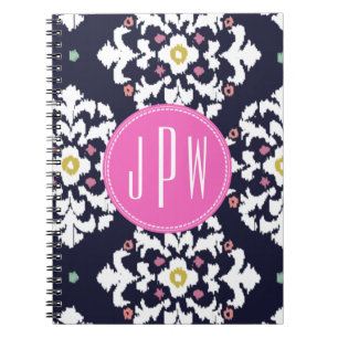 Ikat & Pink Monogram Spiral Notebook
