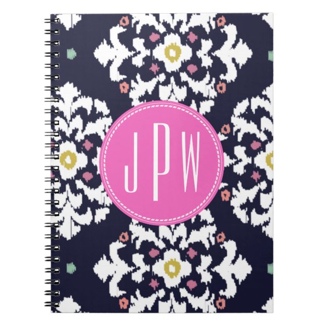Ikat & Pink Monogram Spiral Notebook (Front)