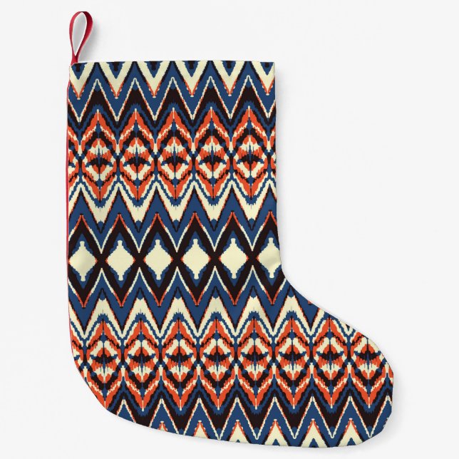 Ikat seamless pattern. tie dye shibori print with  small christmas stocking (Front)