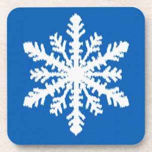 Ikat Snowflake 1 of 4 - Cobalt blue and white Coaster