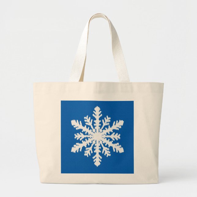 Ikat Snowflake 1 of 4 - Cobalt blue and white Large Tote Bag (Front)