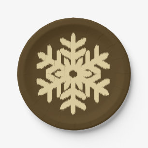 Ikat Snowflake - Beige and Chocolate Brown Paper Plate