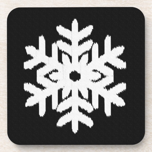 Ikat Snowflake - Black and white Coaster (Front)