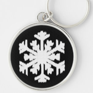 Ikat Snowflake - Black and white Key Ring