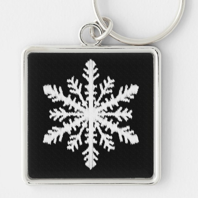 Ikat Snowflake - Black and white Key Ring (Front)