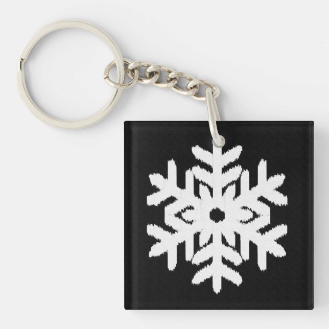 Ikat Snowflake - Black and white Key Ring (Front)