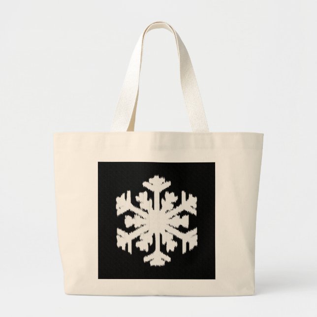 Ikat Snowflake - Black and white Large Tote Bag (Front)