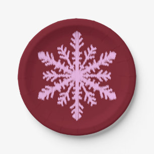 Ikat Snowflake - Burgundy Wine and Pink Paper Plate